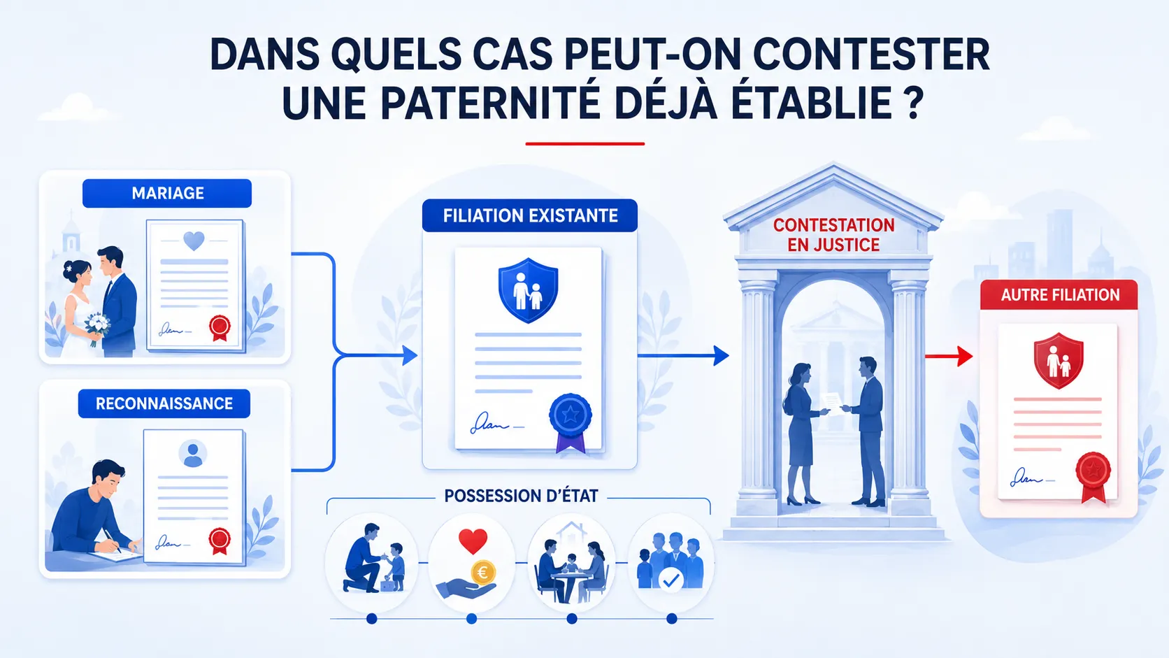 Infographie sur les situations permettant de contester une paternité déjà établie.