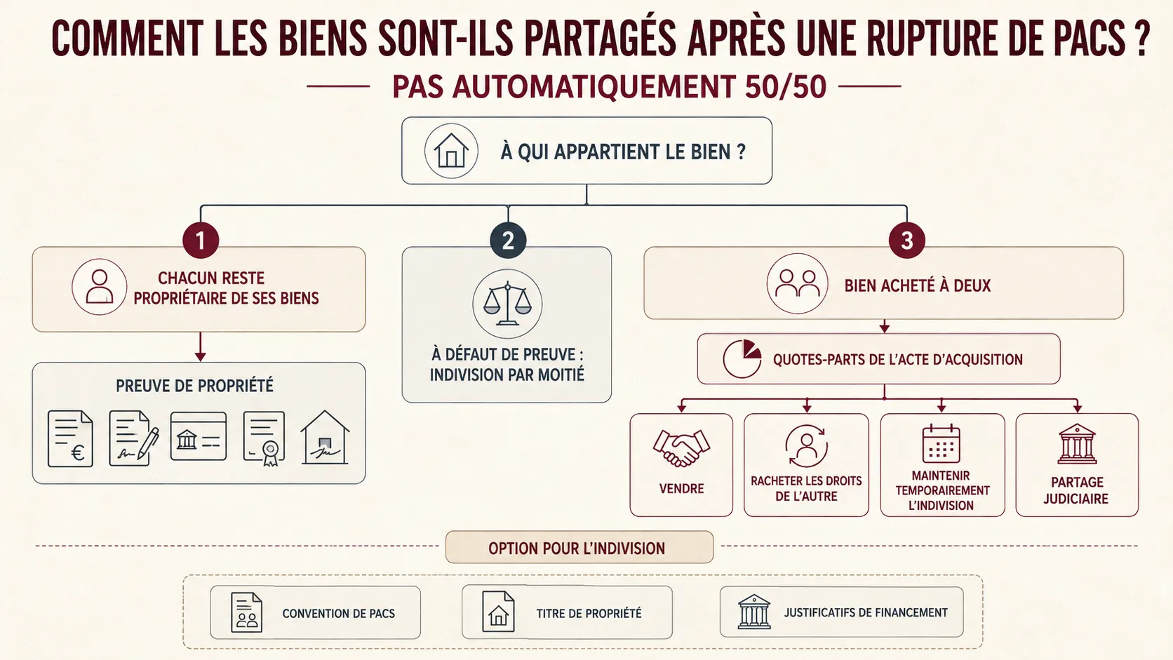 Règles de propriété et de partage des biens après une rupture de PACS.