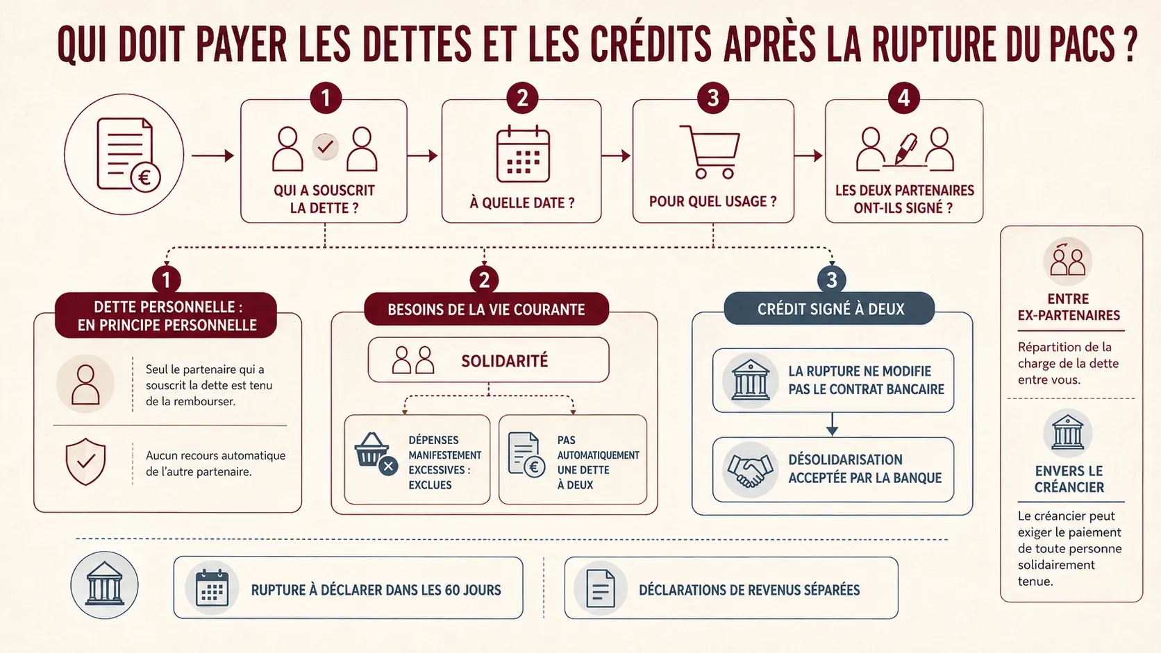Répartition des dettes et crédits après une rupture de PACS.